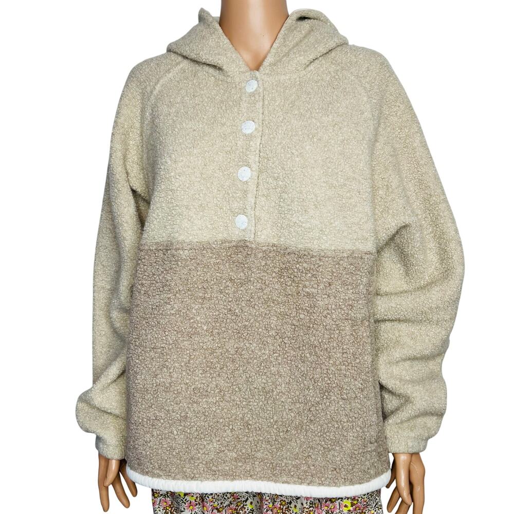 Outdoor voices women’s MegaFleece Wool Blend Snap Up Hoodie size M Colorblock